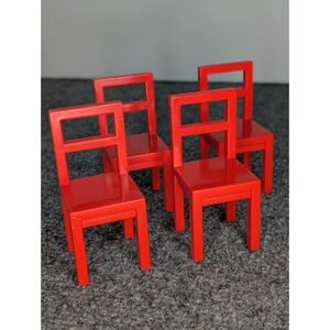 Set Of 4 IKEA Red Dollhouse Chairs Plastic Squared Edges Pretend Make Believe